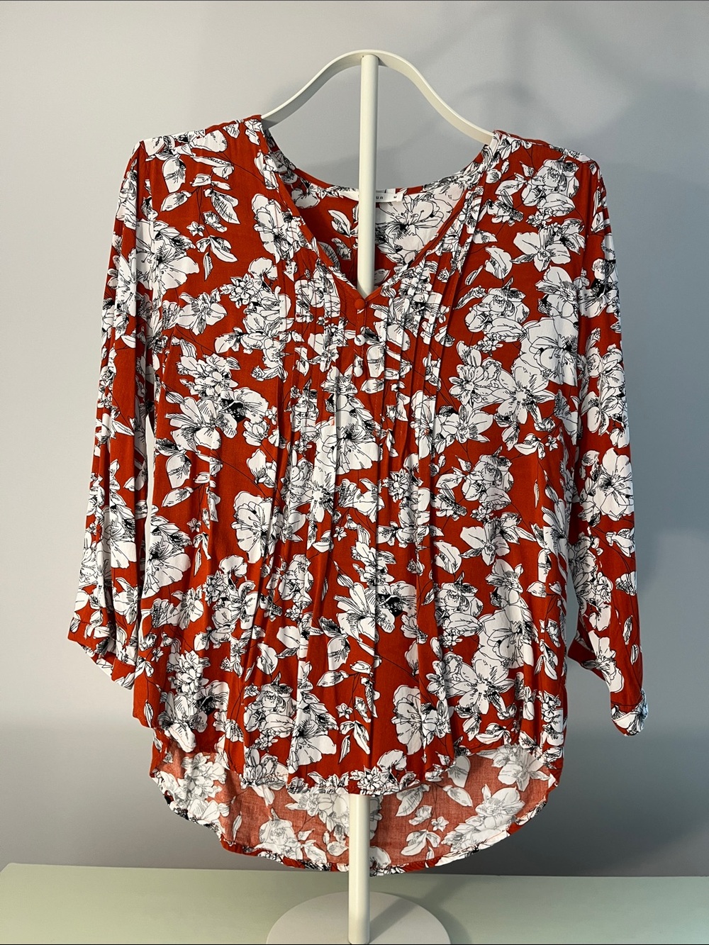 Fun 2 Fun Burnt Orange Floral V-Neck Blouse